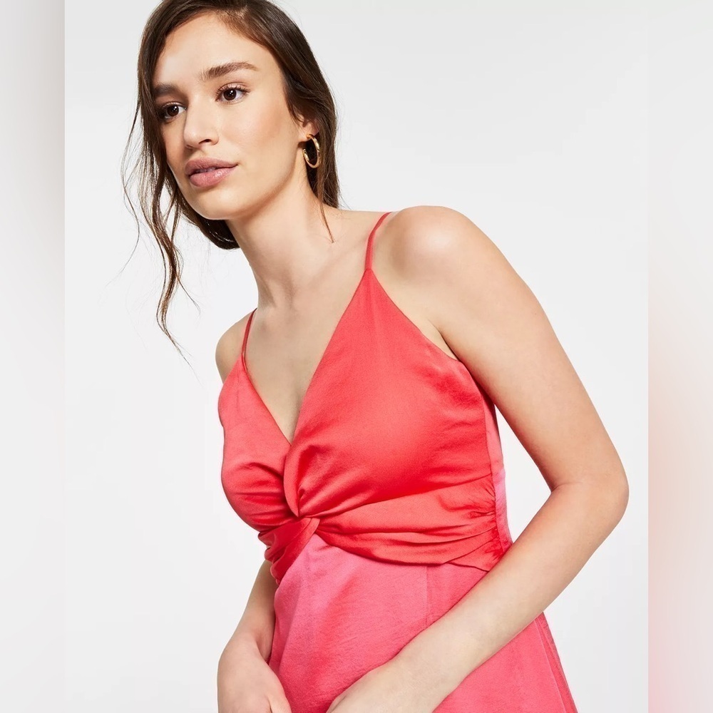 BAR III Twist-Front Two-Tone Midi Silky Dress​ - Picture 3 of 10